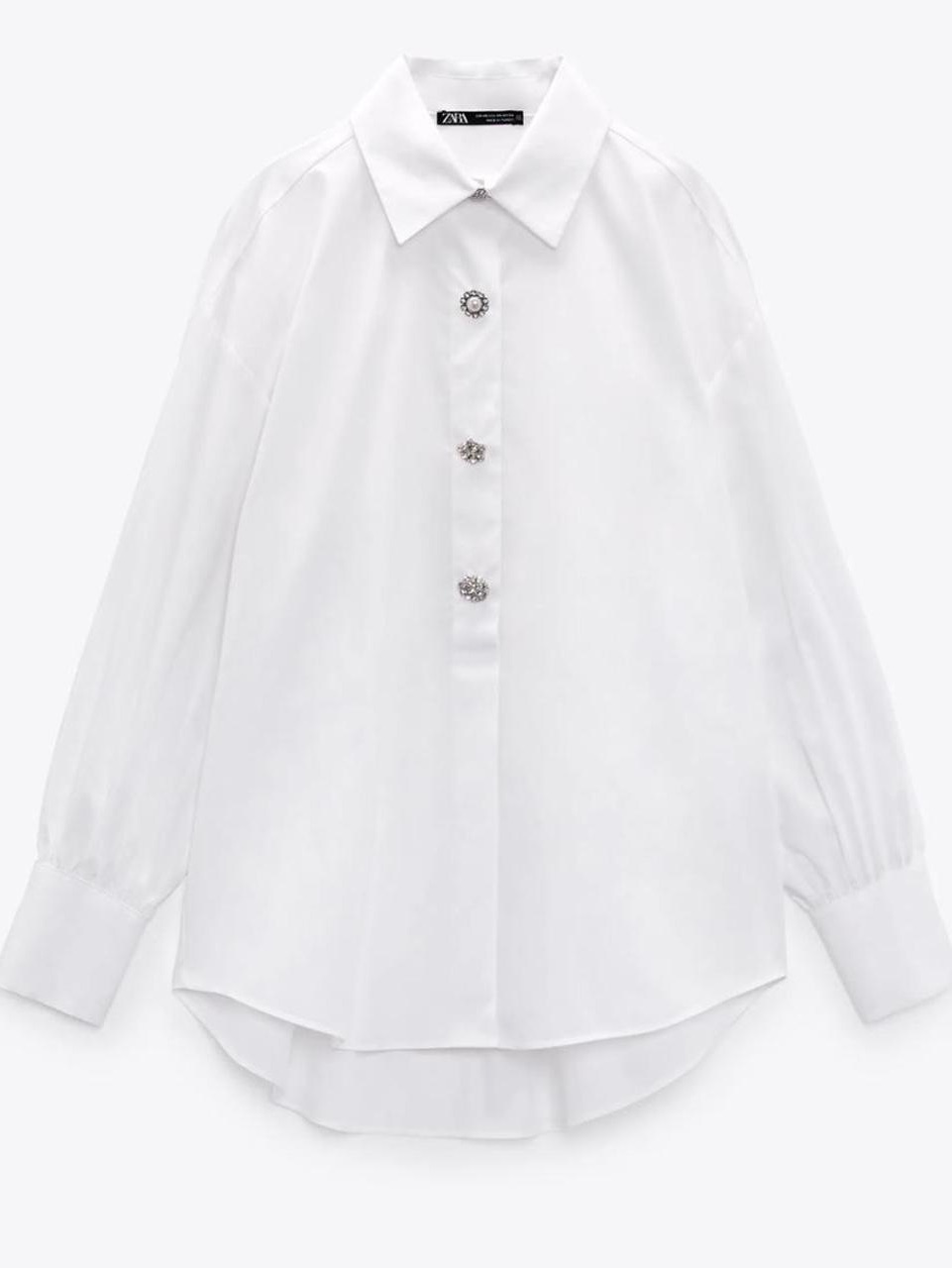Zara White Dress Shirt With Mixed Jewel Buttons